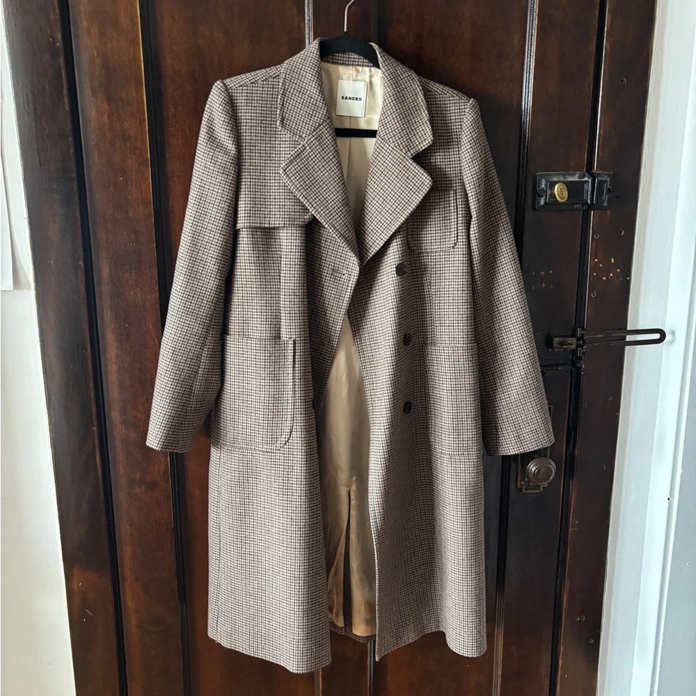 Sandro Houndstooth Double-Breasted Trench Coat - Picture 4 of 10